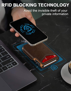 Portafoglio Sottile con Blocco RFID <span class=keywords><strong>e</strong></span> Apertura Pop-up, <span class=keywords><strong>Porta</strong></span> <span class=keywords><strong>Carte</strong></span> in Alluminio con Custodia in Pelle PU, Portacarte Minimalista per Uomo, Logo OEM - Product Image 6