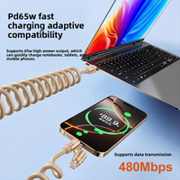 Câble USB C 4 en 1, 240W PD, charge rapide, câble de données enroulé en spirale pour voiture, type C vers type C avec USB A pour adaptateurs IOS