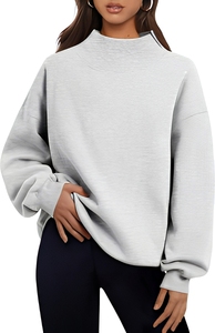 เสื้อสเวตเชิ้ตผู้หญิงทรงโอเวอร์ไซส์ คอกลม มีซับใน ปักลาย สีพื้น ผ้าโพลีเอสเตอร์/คอตตอน ถักทอ แขนยาว เสื้อกันหนาว ป้องกันขนร่วง - Product Image 1
