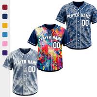 Pakaian Luar Ruangan Poliester Ramah Lingkungan, Anti Air, dan Bernapas, Jersey Baseball Jahitan Khusus dengan Pewarnaan Caramel Ombre Tie Dye untuk Pengecer