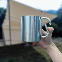 Tasse à café chauffante en acier inoxydable de 8oz avec mousqueton pour le camping et les voyages 220ml