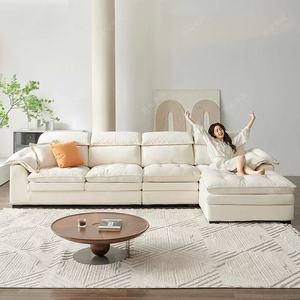 Juego de Sofás Estilo Crema, Diseño Moderno Francés para Apartamentos Pequeños, Sala de Estar de Lujo Ligero, Sofá de Tela de Terciopelo Leche - Product Image 5