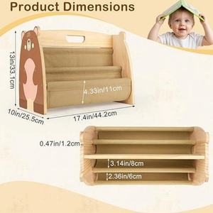Étagère à livres pour enfants en bois, style Montessori, pour <span class=keywords><strong>chambre</strong></span> de bébé, étagère double face avec 4 niveaux et poches profondes - Product Image 6