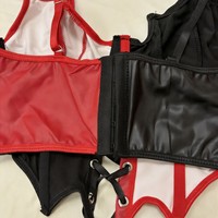 Corset style punk en cuir PU, taille cintrée à baleines, sexy, avec liens ajustables, pour femme, gaine sculptante, tissé ajouré, soutien-gorge push-up