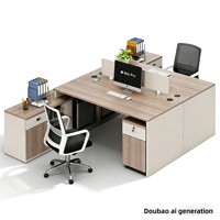 Ensemble de bureau et chaise pour deux personnes avec écran, design moderne minimaliste en bois, en forme de barre