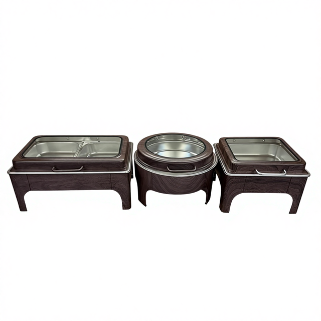 Cross-Border Stainless Steel Square Dining Buffet Warming Stove with Adjustable Temperature Control and Wood Grain Finish
