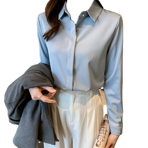 Chemise en satin à manches longues pour femme, nouvelle collection printemps 2024, style Hong Kong, col montant léger pour l'automne - Product Image 4