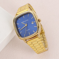 Montre mécanique neutre rétro dorée carrée haut de gamme pour hommes et femmes, montre de ville en or, montre à quartz en forme de brique d'or