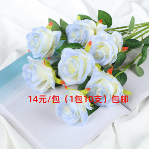 Bouquet de roses artificielles bleu glace brisé, 10 par paquet, arrangement floral en soie pour la décoration de la maison et du bureau - Product Image 5