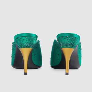 Zapatos de Tacón Alto Dorados de Seda para Mujer con Logotipo Personalizado, Tacones de Aguja con Punta Puntiaguda para Verano, Zapatos de Vestir con Diamantes Brillantes - Product Image 5