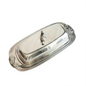 Metal Butter Display Tray With Lid Ornate Border Design Dining Tabletop Display Food Grade Butter Dish For Restaurant Home Uses - Product Image 1