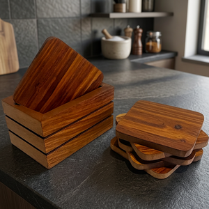Juego de Posavasos Cuadrados de Madera de Acacia, Hechos a Mano, Decoración Natural para Mesa, Alfombrillas para Tazas, Protectores de Mesa para Comedor - Product Image 1