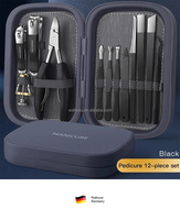 Kit de manucure et pédicure de voyage 12-en-1 en acier inoxydable de haute qualité, couleur personnalisée, OEM, pour soins de beauté
