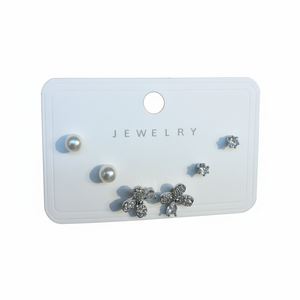 Set di Orecchini a Perno in Argento, 3 Paia con Fiori, Cristalli, Strass e Perle d'Acqua Dolce, Argento 925 per Uso Quotidiano Femminile - Product Image 1