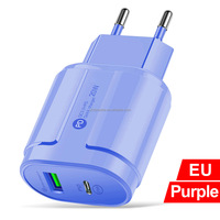 Chargeur PD+USB multicolore 2.4A neuf d'usine, chargeur de téléphone PD 20W, adaptateur Type-C pour Apple 15Pro, tête de charge EU US UK pour ordinateur portable
