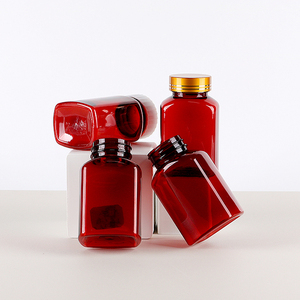 Botella de cápsulas cuadrada roja de 150 ml, personalizada, envase farmacéutico de plástico PET para productos de salud con tapa de rosca. - Product Image 5