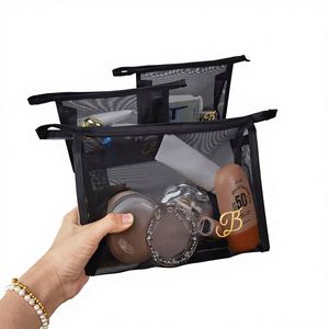 Portable Fashion Mesh <b>Bag</b> Large Opening Cosmetic Makeup <b>Beach</b> <b>Bag</b> Skincare Items for Neat Arrangement During Trips - Product Image 1