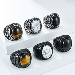 Anillos de Piedras Preciosas Naturales Talladas Retro en Oferta, Anillo de Acero Inoxidable para Hombre, Anillo de Moda, Joyería de Acero Inoxidable para Hombre y Mujer - Product Image 1