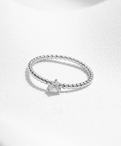 S925 <b>Silver</b> Women's Triangle Cut Diamond Engagement <b>Ring</b> Ball Bead Band Minimalist Prong Setting - Product Image 6
