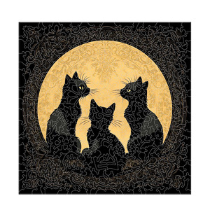 Puzzle en bois Chat observant la lune, épaisseur 3 mm, forme irrégulière, difficulté adulte, puzzle décoratif artistique - Product Image 1