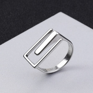Cross-border moda ajustável banhado a ouro e banhado a prata de aço titânio anéis femininos e masculinos design de retângulo geométrico - Product Image 2
