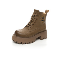 Harga Menarik Tren Fashion Musim Panas Gugur Sepatu Boots Wanita Sol Tebal Hak Tebal Pendek Lapisan Atas Kulit Sapi Model Big Head