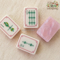 Ensemble de tuiles de mahjong en acrylique de luxe, style américain, motif opale rose, avec motifs classiques chinois, idéal pour le thé de l'après-midi (vente en gros)