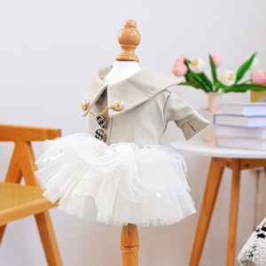 Fashion Elegant Dog Cat Clothing Light Beige Sequined <b>Mini</b> Skirt Leather and Mesh Fluffy Dress Pet Clothes - Product Image 5