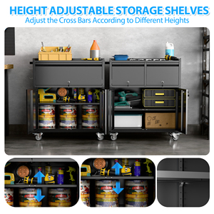 Aobabo OEM Garage Storage Cabinet Metal <b>Tool</b> Cabinet 2 Door with Pegboard and 2 <b>Drawers</b> Black Anti-Corrosion - Product Image 2