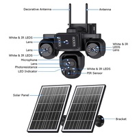 Caméra solaire 4G extérieure WiFi à quatre écrans 3 PTZ 360 °   Caméra de sécurité CCTV à suivi automatique, vision nocturne, pour la sécurité de la maison