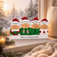 Figurine en résine de Noël pour enfants, elfe avec pull rayé, manteau, chapeau de Père Noël souriant, bannière et base, cadeau familial