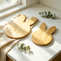 Lot de 2 plateaux de service en bambou en forme de lapin, assiettes mignonnes en forme d'animaux, assiettes d'alimentation en bambou pour enfants, kits de planches à charcuterie