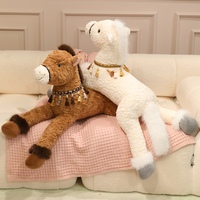 En gros, Grande peluche poney moelleuse et mignonne avec collier à pompon, pour canapé, lit et coussin de repos