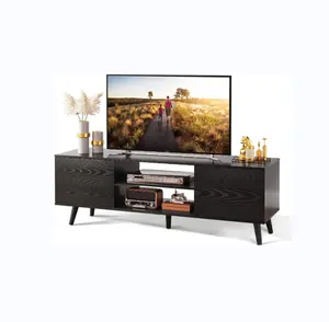 <span class=keywords><strong>OUHAN</strong></span> Meuble TV pour 55, 60 pouces, centre de divertissement avec casier, décor de salon TV style campagnard, noir, - Product Image 1