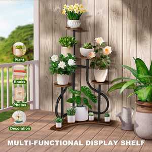 Support de plantes <span class=keywords><strong>en</strong></span> métal <span class=keywords><strong>en</strong></span> forme de L à 4 niveaux |   Support de pot de fleurs <span class=keywords><strong>en</strong></span> fer antirouille pour intérieur et extérieur - Étagère de jardin peu encombrante - Product Image 5