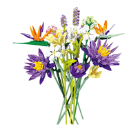 Set Buket Bunga Blok Bangunan Lotus Bird of Paradise Lavender Rangkaian Bunga DIY Dekorasi Rumah Hadiah