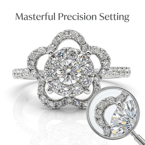 Bague de fiançailles exclusive en or blanc massif 18 carats avec diamant rond et halo floral, pavé de pierres, faible MOQ accepté - Product Image 2