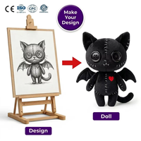 Service de conception de poupées et jouets en peluche personnalisés : Chat chauve-souris gothique, Animal en peluche style Stitch, Chat en peluche style Coraline avec yeux boutonnés, rembourré en coton PP