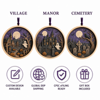 Ornement d'Halloween personnalisé en contreplaqué peuplier de 3 mm découpé au laser, thème Village Hanté, pour la décoration d'automne, conforme CPSC, DDP