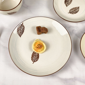 Nhà Cung cấp Bán Buôn Đồ đá Bộ đồ ăn bằng gốm với đường màu nâu sẫm trên các cạnh Bộ đồ ăn - Product Image 5