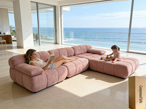 Dusty Pink Bubble-block Velour Compressed <b>Sofa</b> Vacuum Sealed Modular L-shaped Sectional Family Leisure Small Space Couch - Product Image 6