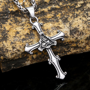 yunnique Horus God's Eye <b>Cross</b> Necklace Men Thai Silver Titanium Steel Pendant Retro Fashion Jewelry Gift - Product Image 1