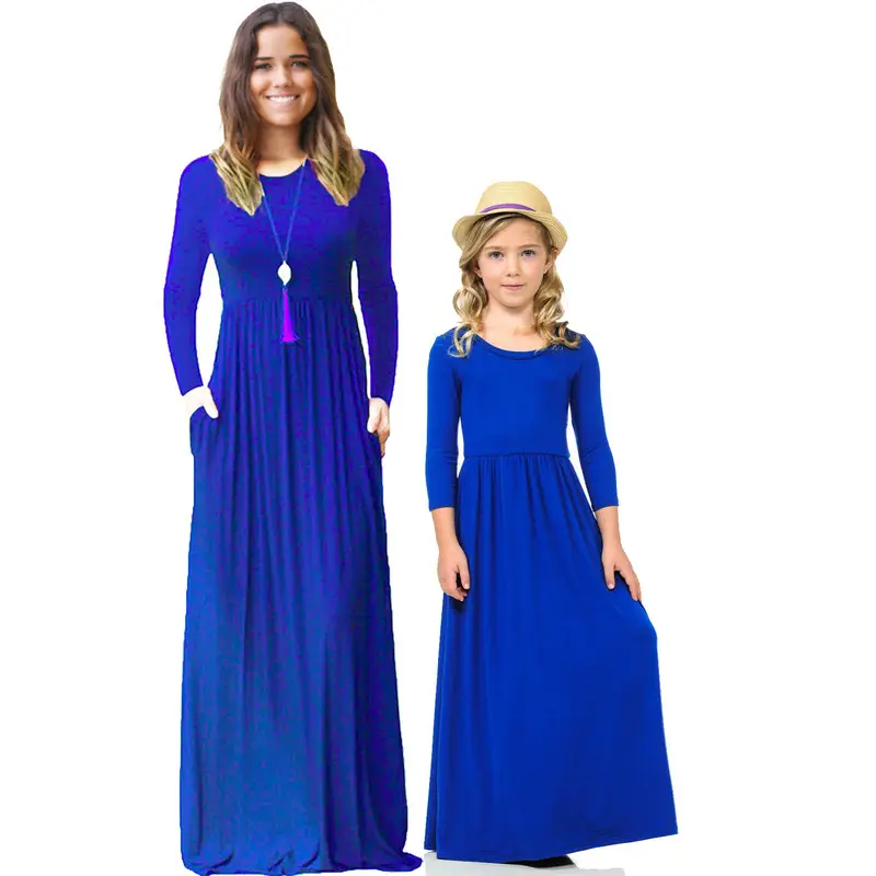 Mom and Me Bohemian Beach Dresses Mother and Daughter Beachwear Long-sleeved Dress Family Matching Clothing Plus Size 2022 New