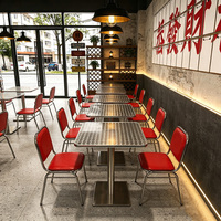 Tables et chaises de restaurant commerciales 4 places en acier inoxydable, durables, style vintage Hong Kong, pour stands de thé, de nourriture, de hot pot et de desserts