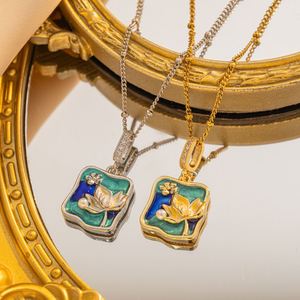 Collier en Acier Inoxydable Chic Art avec Pendentif Goutte d'Huile Émaillée et Perle Géométrique pour Femme, Chaîne en Acier Inoxydable avec Breloque - Product Image 1