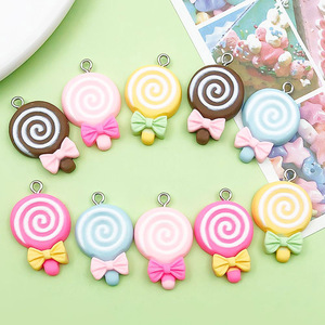 Colorful Resin Lollipop Pendant Charms With <b>Bow</b> For DIY Jewelry Accessories Unisex Gift Fashion Pendants - Product Image 4