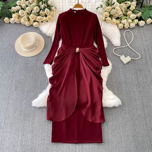 GX912 Abito Lungo Elegante da Donna di Alta Qualità, Vestito da Sera a Maniche Lunghe con Scollo a O e Design Unico Incrociato, Ideale per Feste e Streetwear - Product Image 4