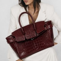 Sac à main de luxe vintage imprimé crocodile platine 2026 Nouveau sac fourre-tout polyvalent grande capacité pour femme avec fermeture éclair