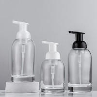 Distributeur de savon liquide et nettoyant visage en verre dépoli transparent à large ouverture avec pompe à mousse et capuchon en plastique 250ml/375ml, impression sérigraphique
