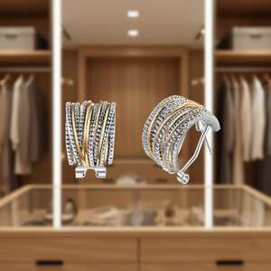 Modernos Pendientes de Clip Chapados en Oro Blanco con Cristales de Estrás en Talla Canal para Mujer, Joyería de Moda para Fiestas - Product Image 2